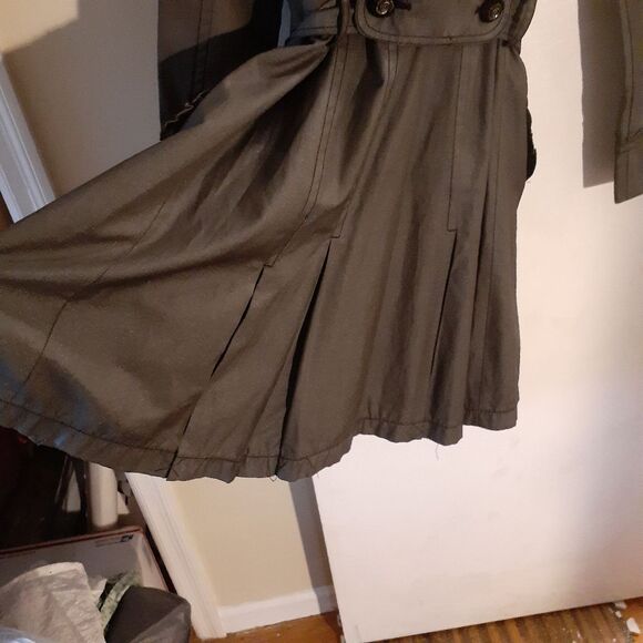 Feminine charcoal gray trench coat double breasted fits 3 4 small fall raincoat - Picture 10 of 15